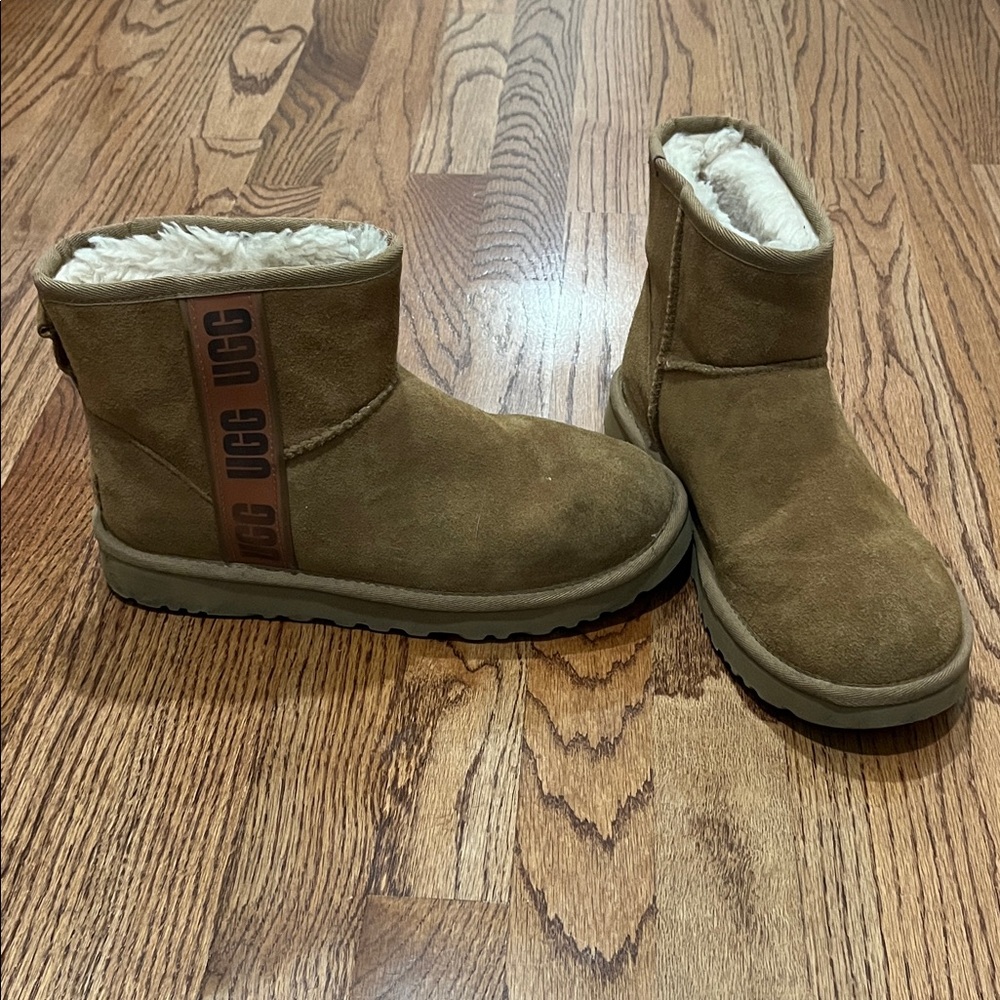 UGG Classic Mini Side Logo II Chestnut Suede Boots with Plush Lining